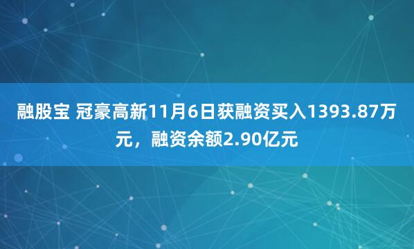 融股宝 冠豪高新11月6日获融资买入1393.87万元，融资余额2.90亿元